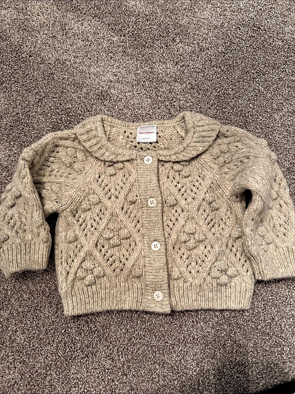 Hannah Andersson Cable Knit Cardigan in Beige Baby 6-12m New